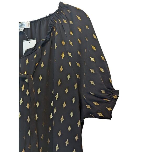 Shannon Ford New York Women's 2X Black Blouse Gold Diamond Pattern New - Picture 10 of 11
